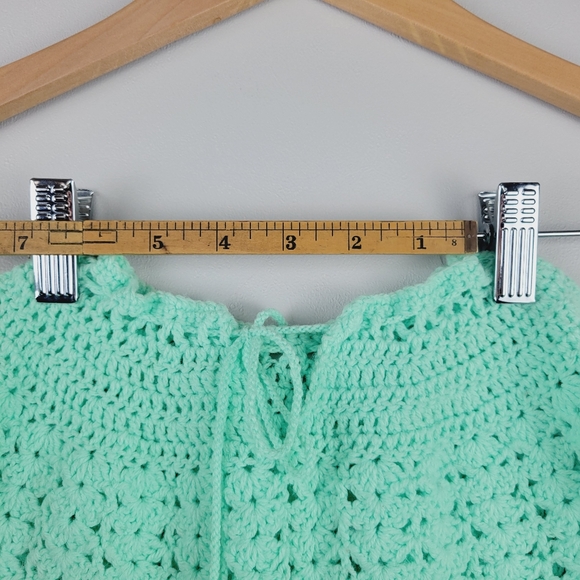 Infant Baby Crochet Dress And Sweater Set Hand Crafted Green And Yellow - Picture 9 of 16